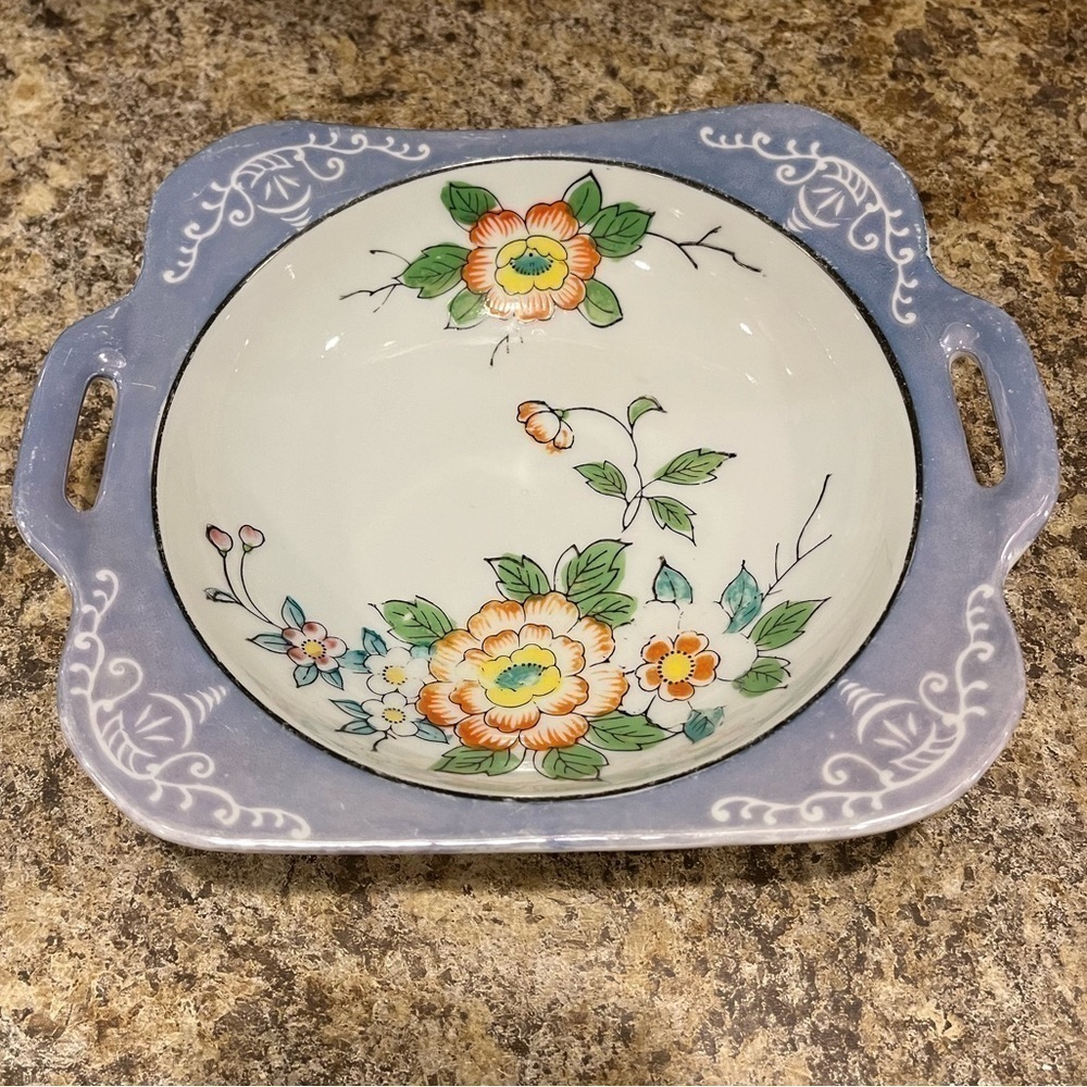 Vintage Square Blue Floral Lusterware Bowl 9” Dish Made in Japan - Picture 10 of 16